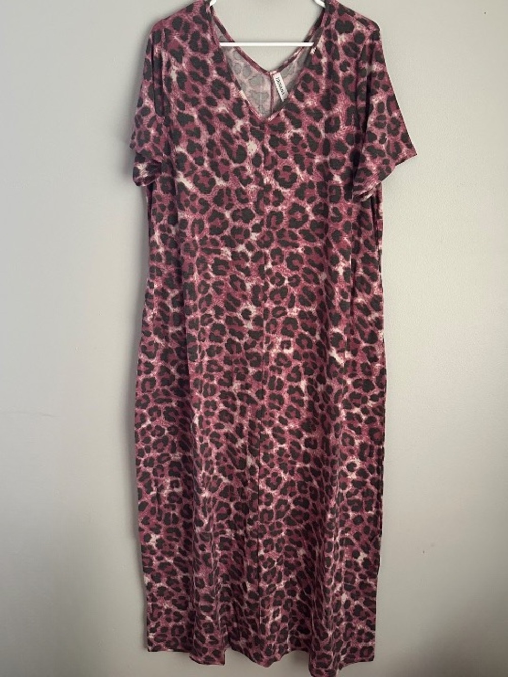 Zenana 1X pink leopard print maxi dress short sleeve cheetah - Picture 1 of 6